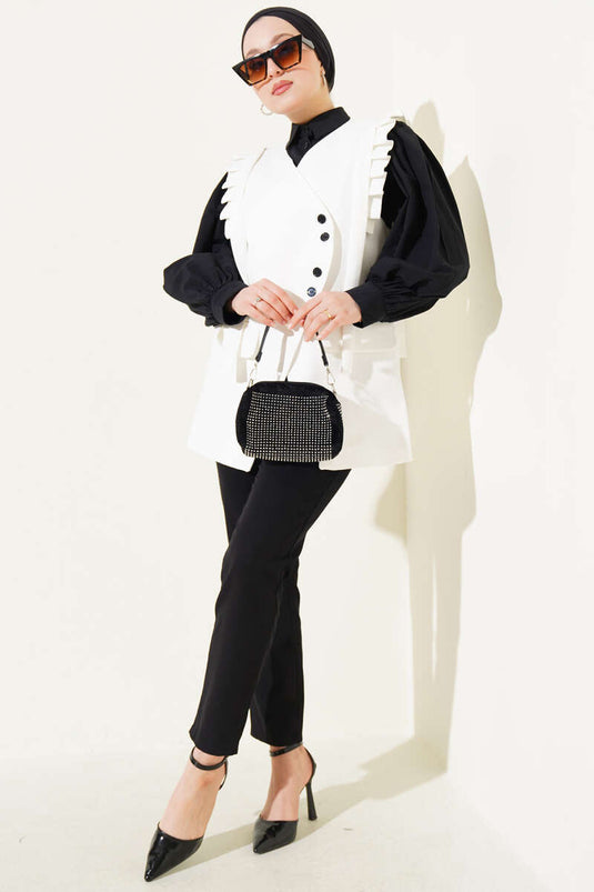 Weste mit Falten an den Schultern und Klapptaschen Ecru