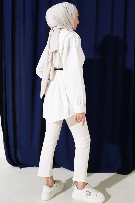 Chemise ceinturée à plis aux épaules écru