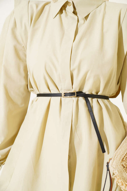 Chemise ceinturée à plis aux épaules, citron vert