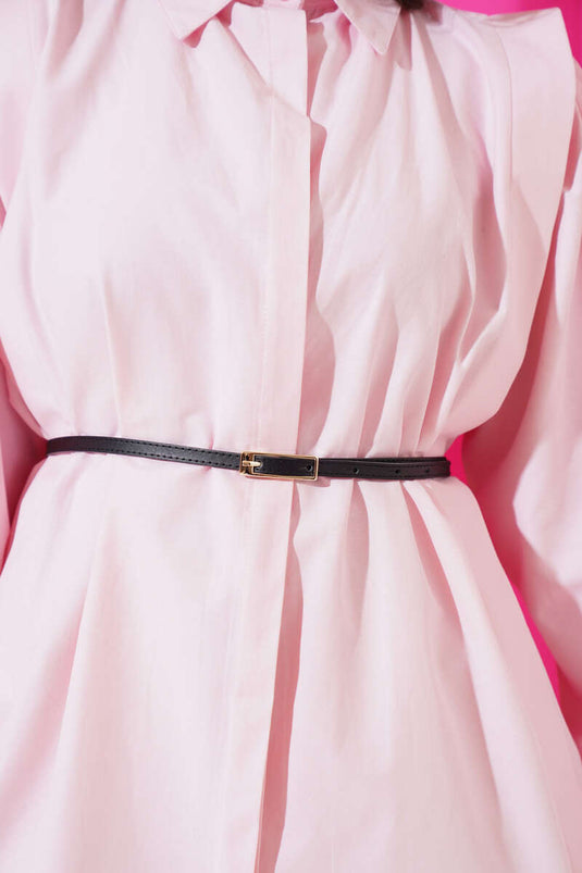 Chemise ceinturée à épaules plissées rose