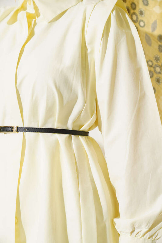 قميص أصفر بجيوب وخصر بحزام