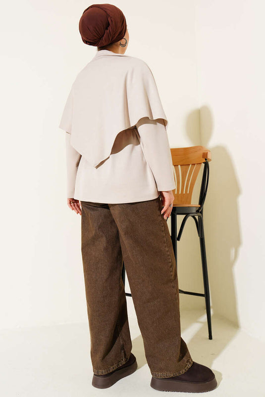 Omuz Şallı Loyşa Tunik Bej