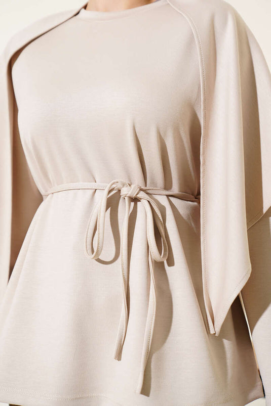 Omuz Şallı Loyşa Tunik Bej