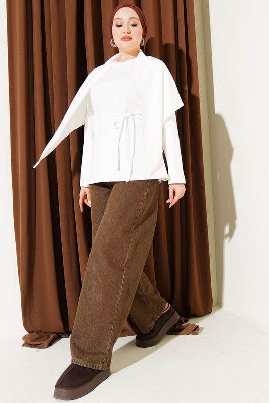 Tunica con scialle e spalla, colore crema