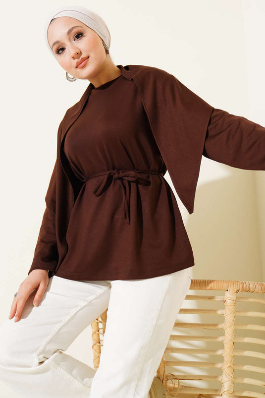 Tunique Loyşa avec châle d'épaule Marron