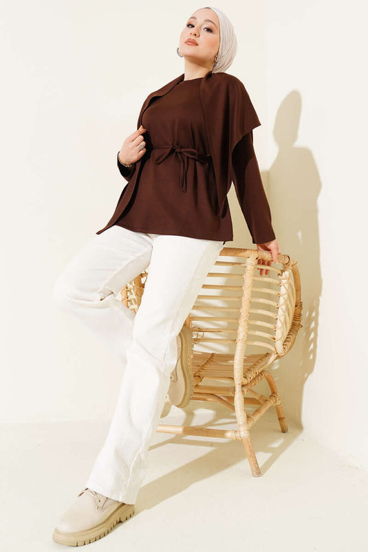 Tunique Loyşa avec châle d'épaule Marron