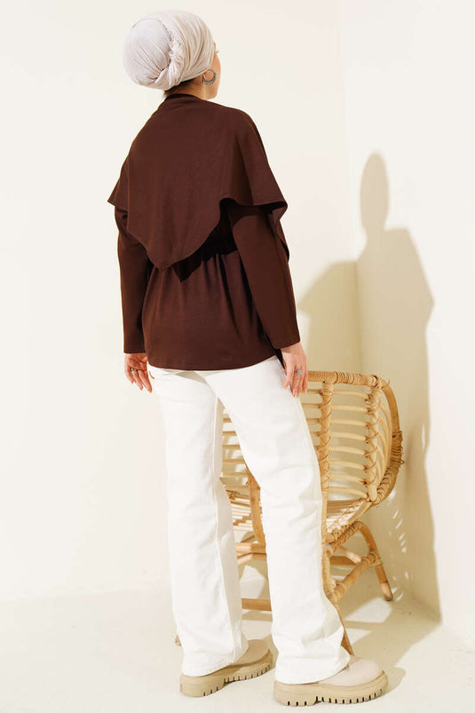 Tunique Loyşa avec châle d'épaule Marron