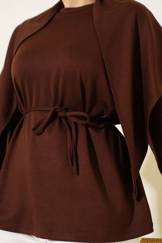 Tunique Loyşa avec châle d'épaule Marron