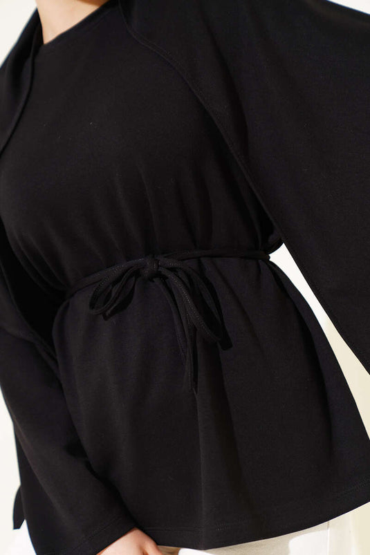 Tunique noire avec châle à épaulettes