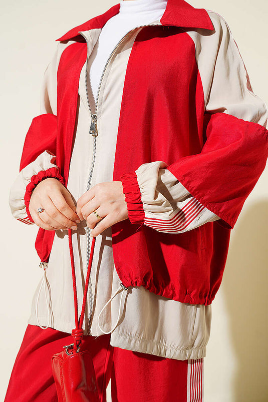 Ensemble Deux Pièces Rouge Avec Bandeau Sur L'épaule Et Tissu Tricoté
