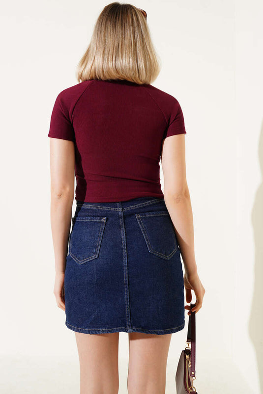 Rayé à épaules courtes rouge bordeaux