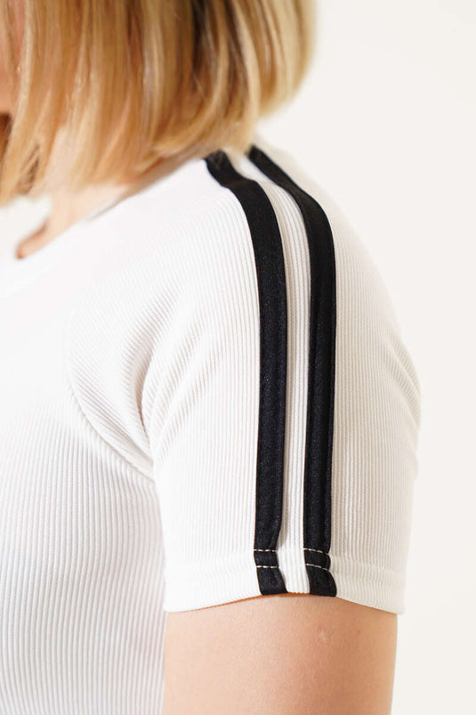 Shoulder Striped Crop Ecru