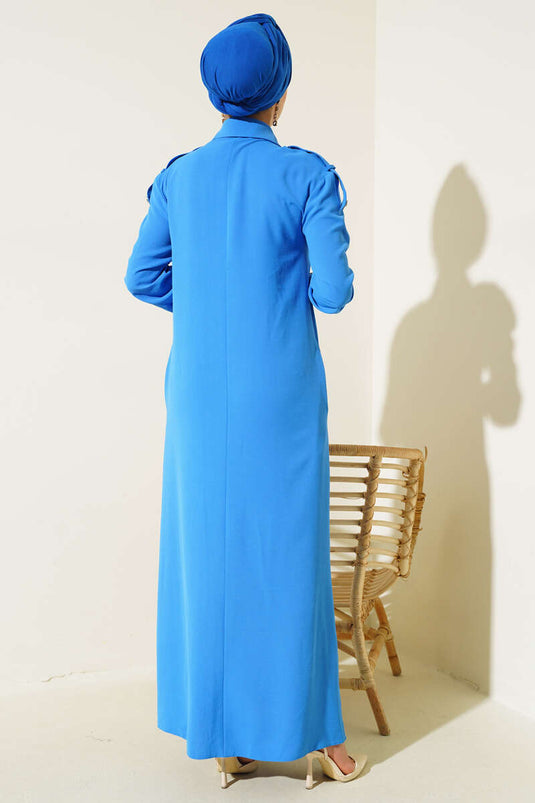 Abito con dettagli in pietra sulle spalle Blu