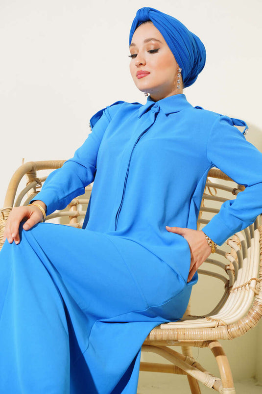 Shoulder Stone Detailed Dress Blue