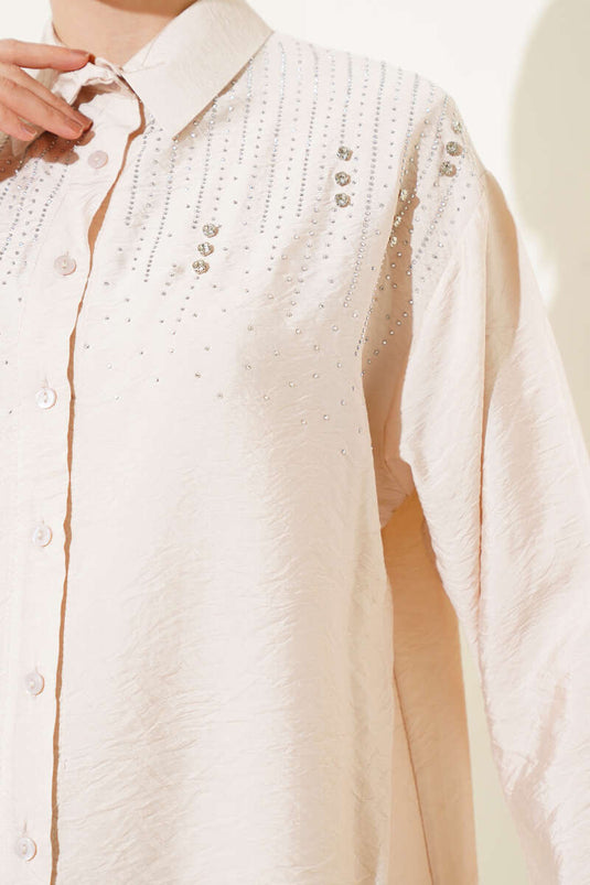 Shoulder Stone Striped Shirt Beige