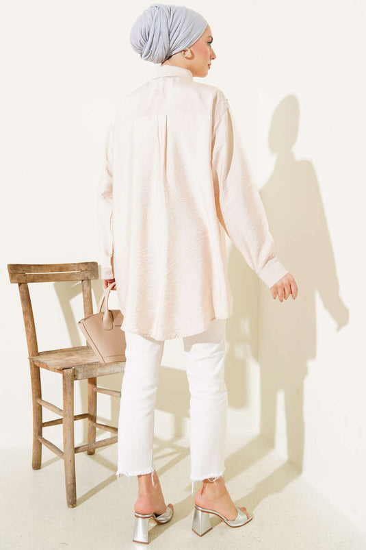 Shoulder Stone Striped Shirt Beige