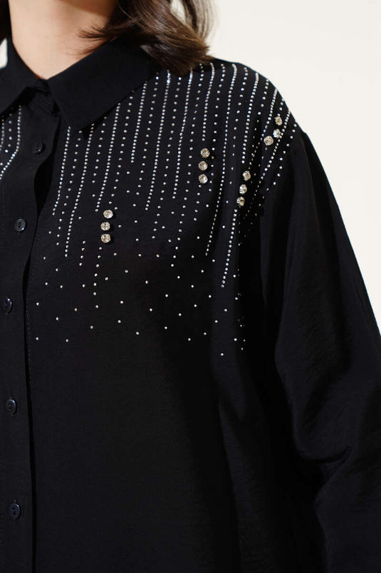 Chemise rayée noire à épaules dénudées