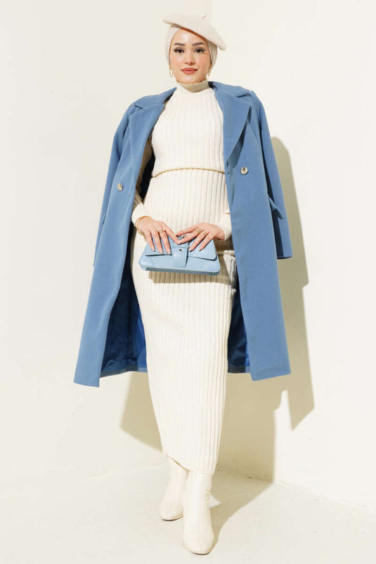 Omuz Taşlı Kaşe Kaban İndigo