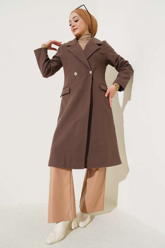 Shoulder Stone Stamp Coat Brown