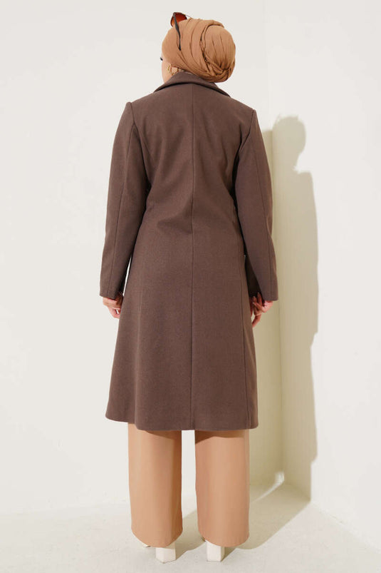 Shoulder Stone Stamp Coat Brown