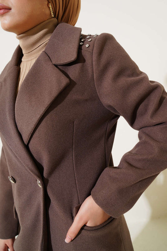 Shoulder Stone Stamp Coat Brown