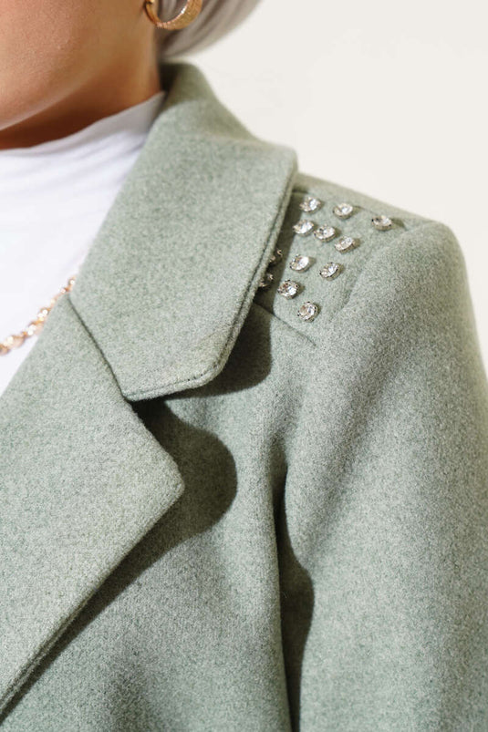 Shoulder Stone Stamp Coat Mint Green