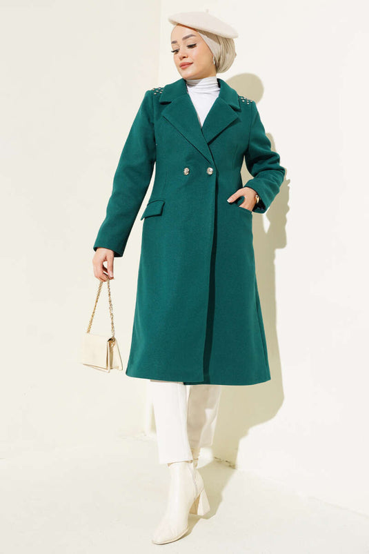 Shoulder Stone Stamp Coat Emerald