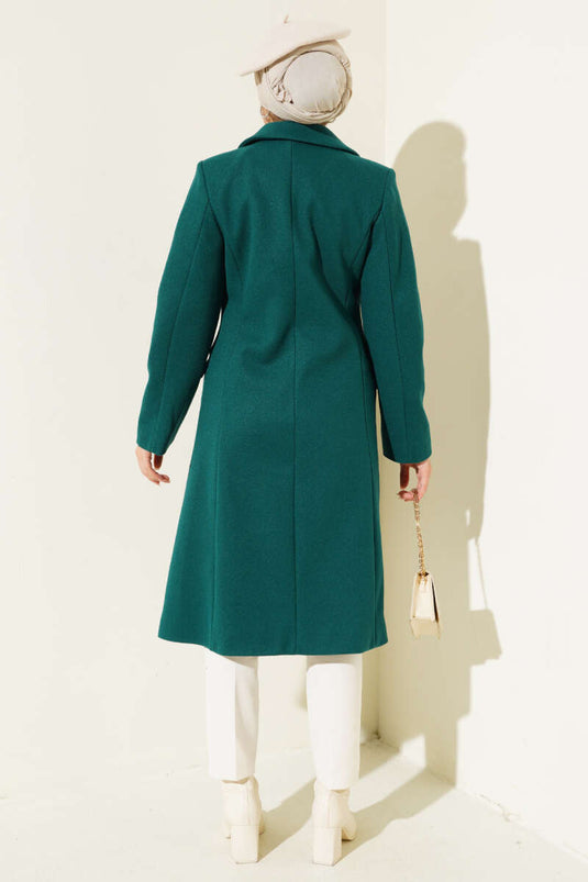 Shoulder Stone Stamp Coat Emerald