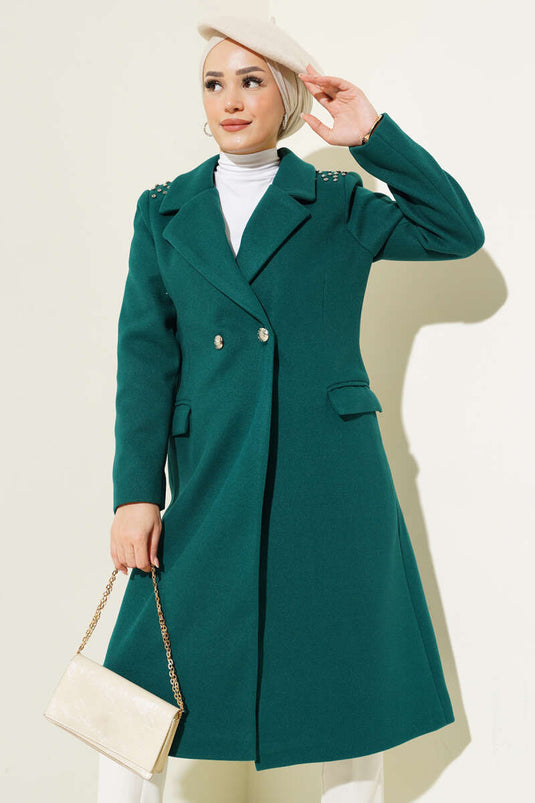 Shoulder Stone Stamp Coat Emerald