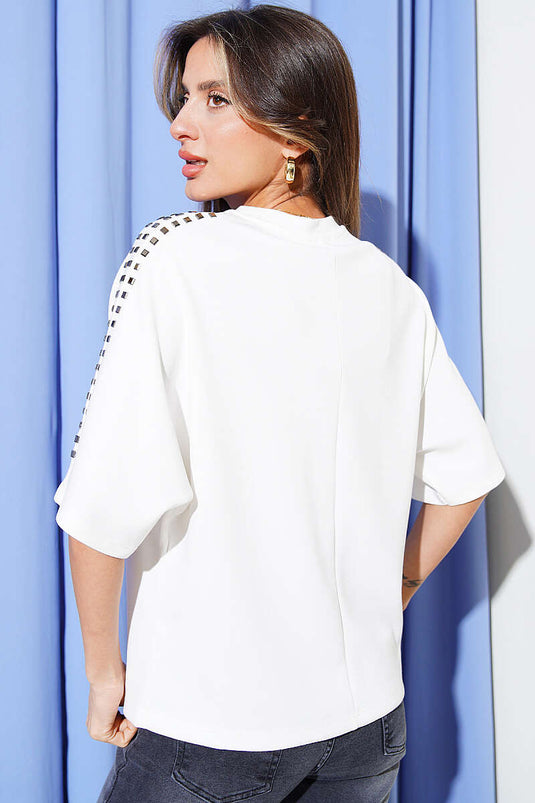 T-shirt Loyşa avec pierres aux épaules, écru