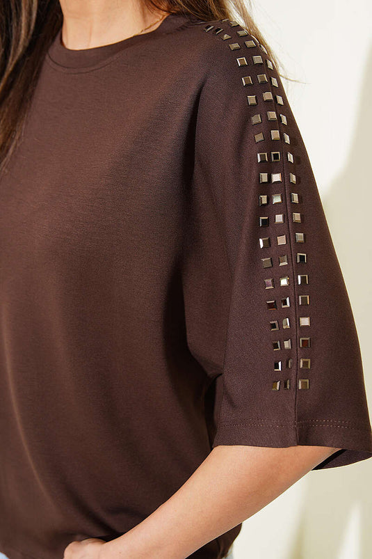 Shoulder-Stone Embellished Loyşa T-shirt Brown
