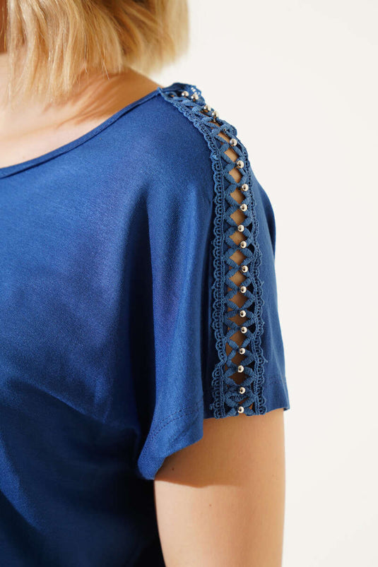 Schouder Stone T-shirt Indigo