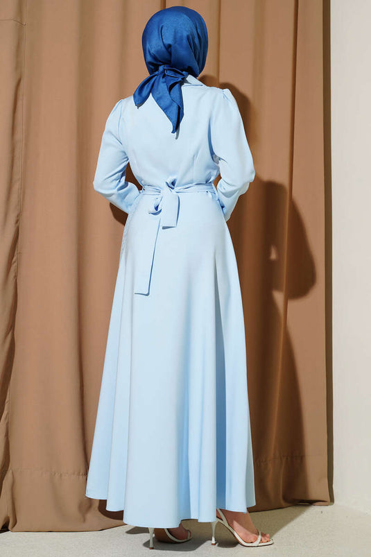 Robe croisée à col en tulle bleu bébé