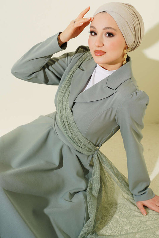 Robe croisée à col en tulle vert avocat