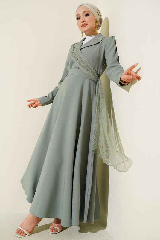 Robe croisée à col en tulle vert avocat