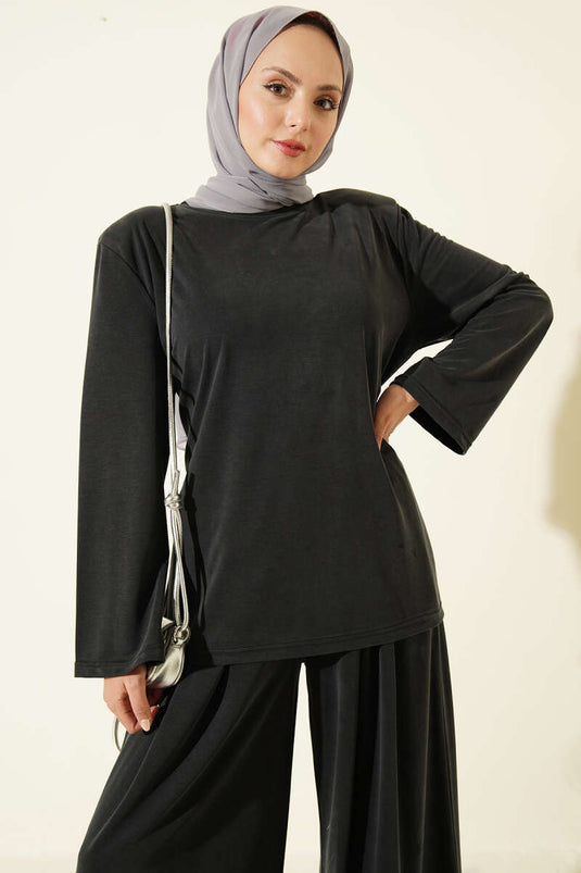 Ensemble Deux Pièces En Tencel Avec Épaule Rembourrée Et Ceinture Anthracite