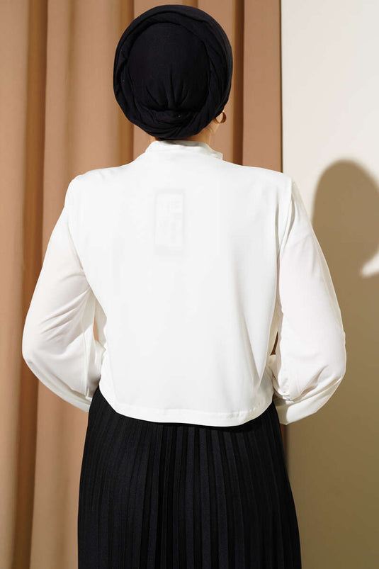 Shoulder Padded Cowl Neck Sandy Blouse Ecru