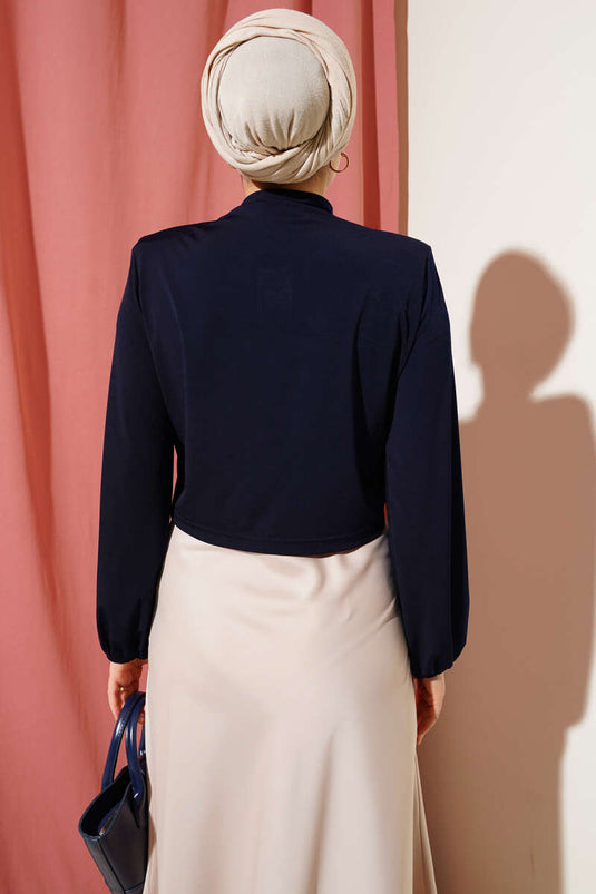 Shoulder Padded Cowl Neck Sandy Blouse Navy Blue