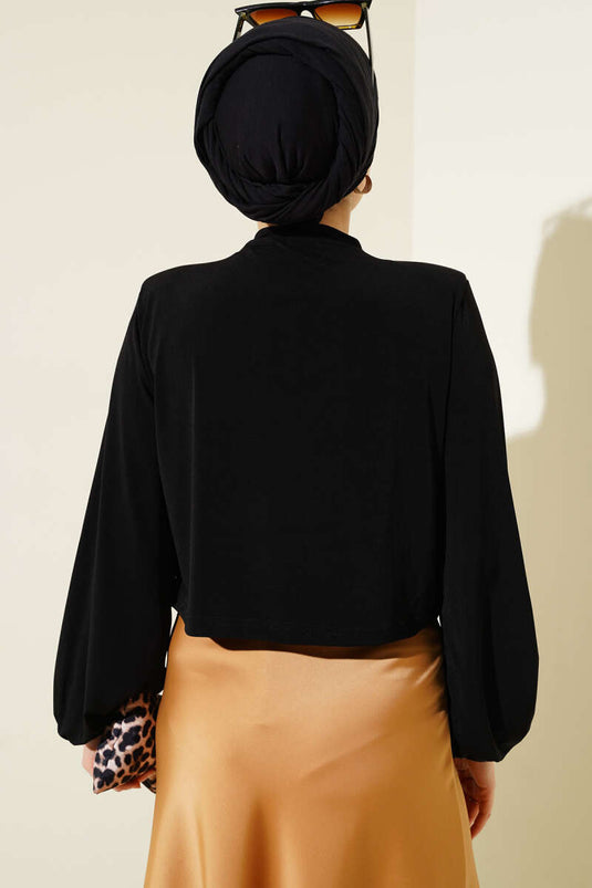 Shoulder Padded Cowl Neck Sandy Blouse Black