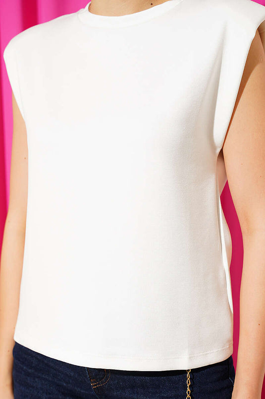 Omuz Vatkalı Loyşa T-shirt Ekru
