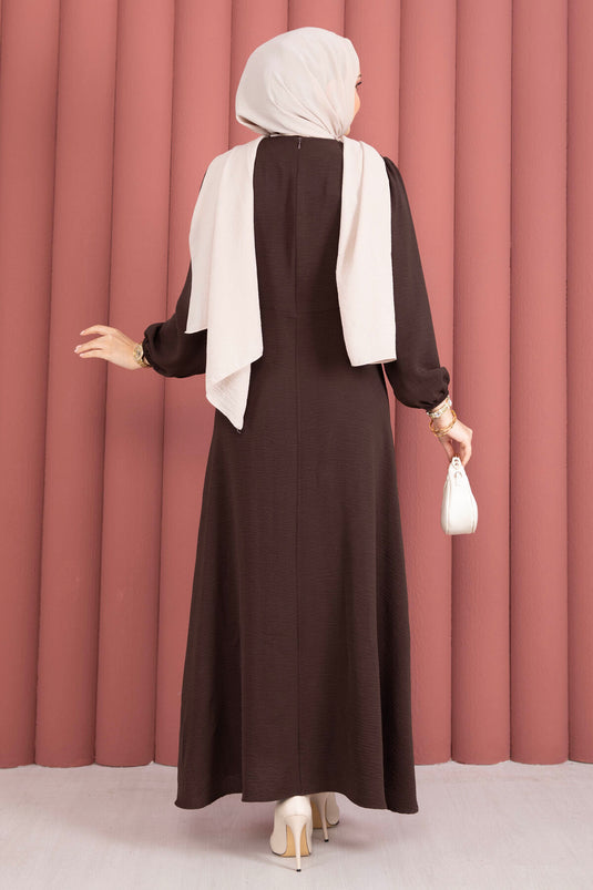 Robe Tesettür à nouer sur le côté avec bretelles, couleur café