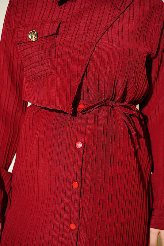 Camisa Borgoña Con Botones Y Bolsillos