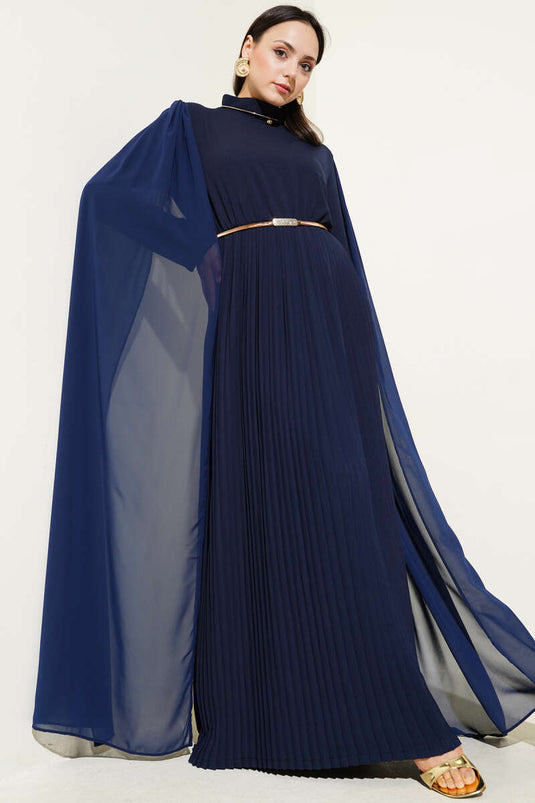 Chiffon capejurk met schouders marineblauw