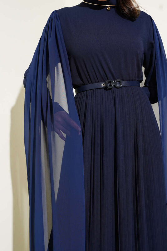 Chiffon capejurk met schouders marineblauw