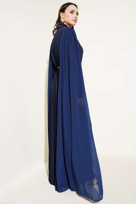 Chiffon capejurk met schouders marineblauw