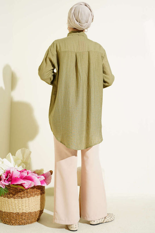 Shoulder Stone-Embellished Shirt in Pistachio Green