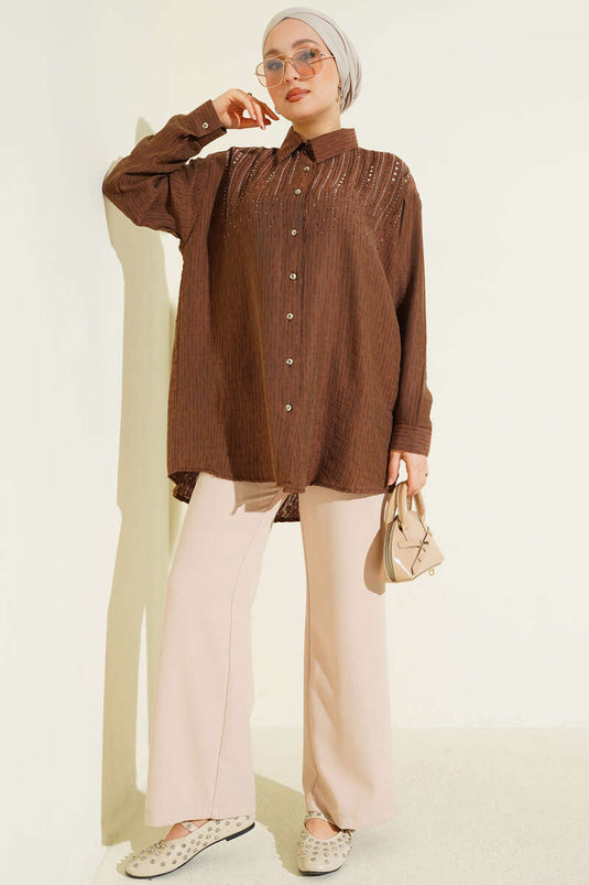 Shirt with Shoulder Stone Rows Brown