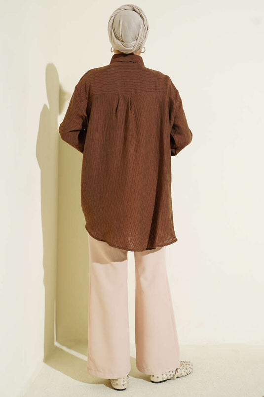 Shirt with Shoulder Stone Rows Brown