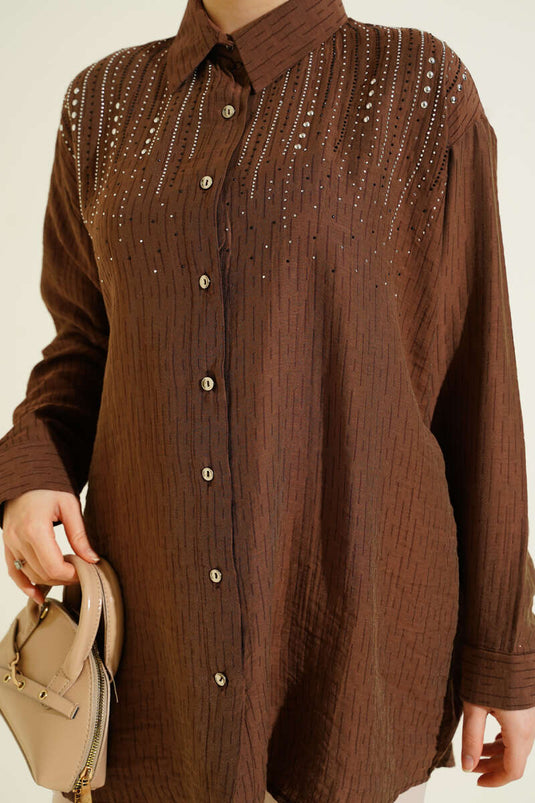Shirt with Shoulder Stone Rows Brown