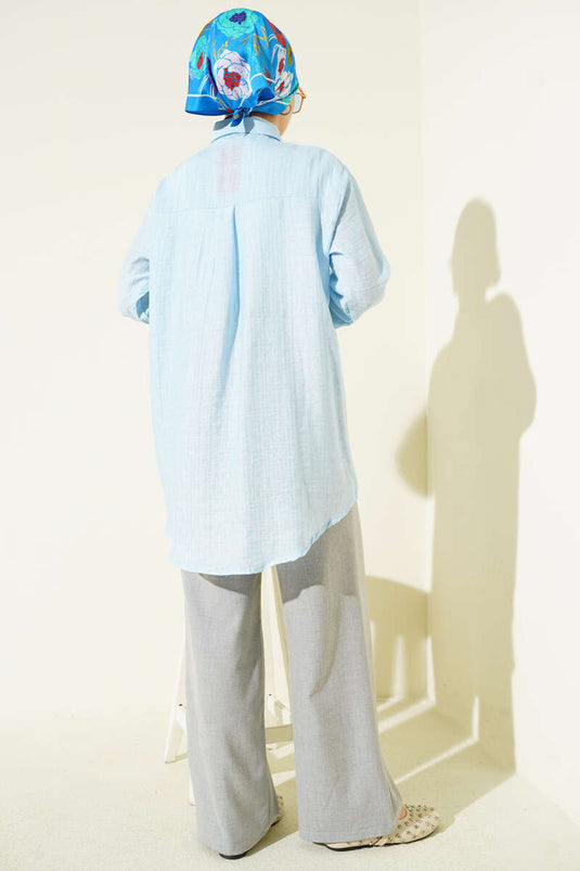 Omuzu Taş Sıralı Gömlek Mavi